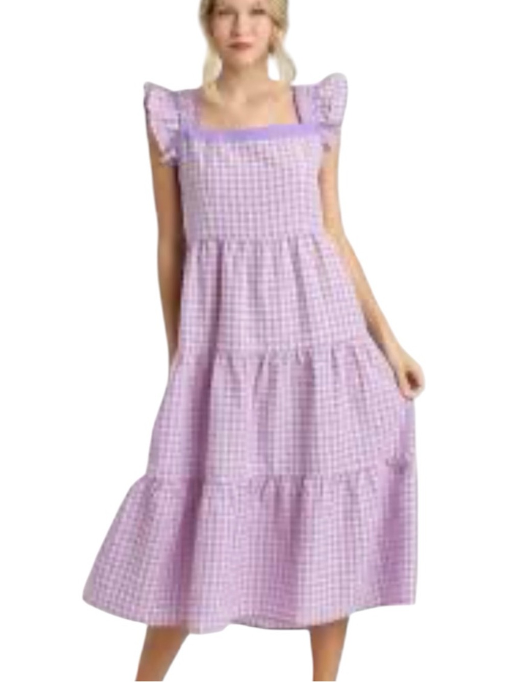 **NWT** Umgee Lilac Gingham Tiered Dress